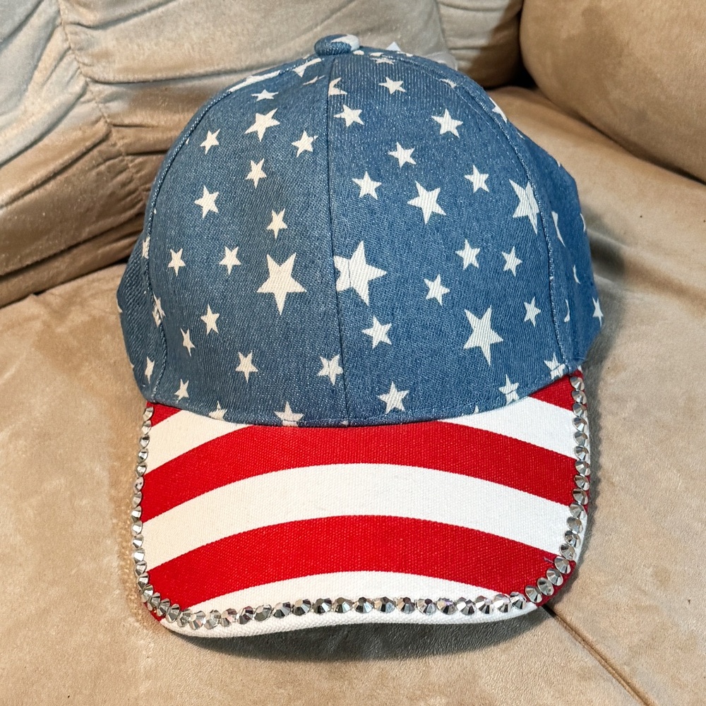Womens Hat Cap  with Rhinestones -Red, White & Blue -USA -  NEW with tags